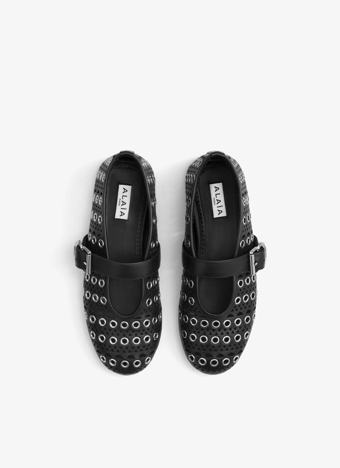 BALLERINE FLAT IN PELLE DI VITELLO VIENNE CON OCCHIELLI ALAÏA BALLERINE FLAT IN PELLE DI VITELLO VIENNE CON OCCHIELLI NERO